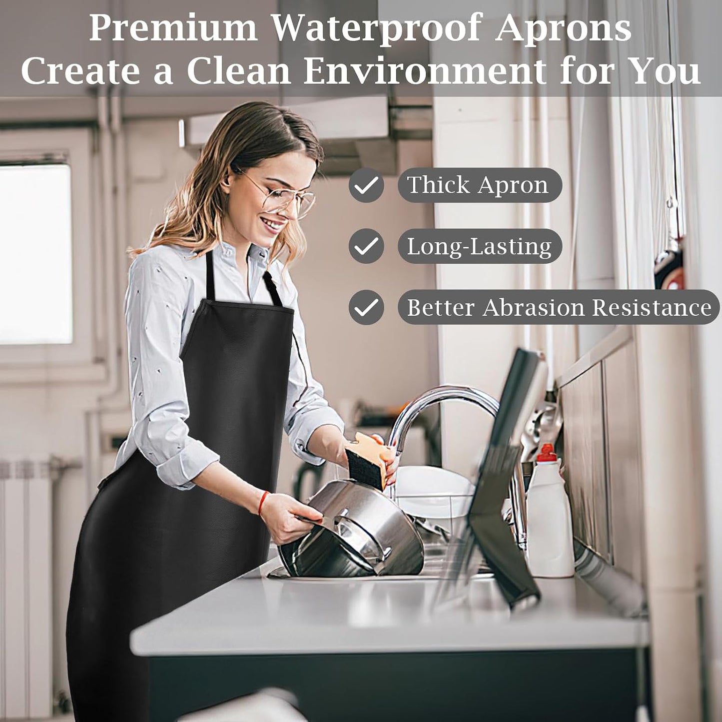 Waterproof Butcher Apron, Extra Long Adjustable Lab Apron with Bib for Dishwashing, Cooking, Gardening, Pet Grooming