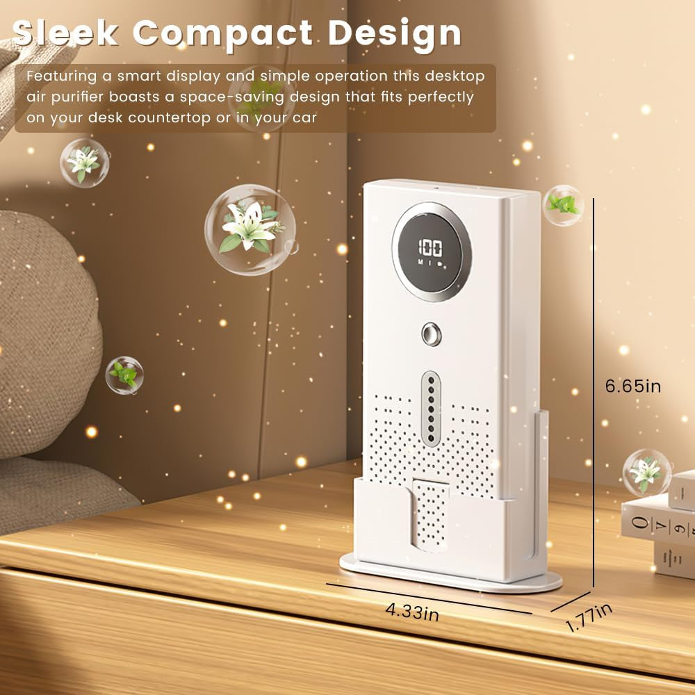 Air Purifier for Home, Compact Ozone Deodorizer with Aroma Diffuser, Car Air Purifier for Pet Rooms, Bathroom, Smoke and Odor Elimination, Desktop Design（Without Scented Sheets）