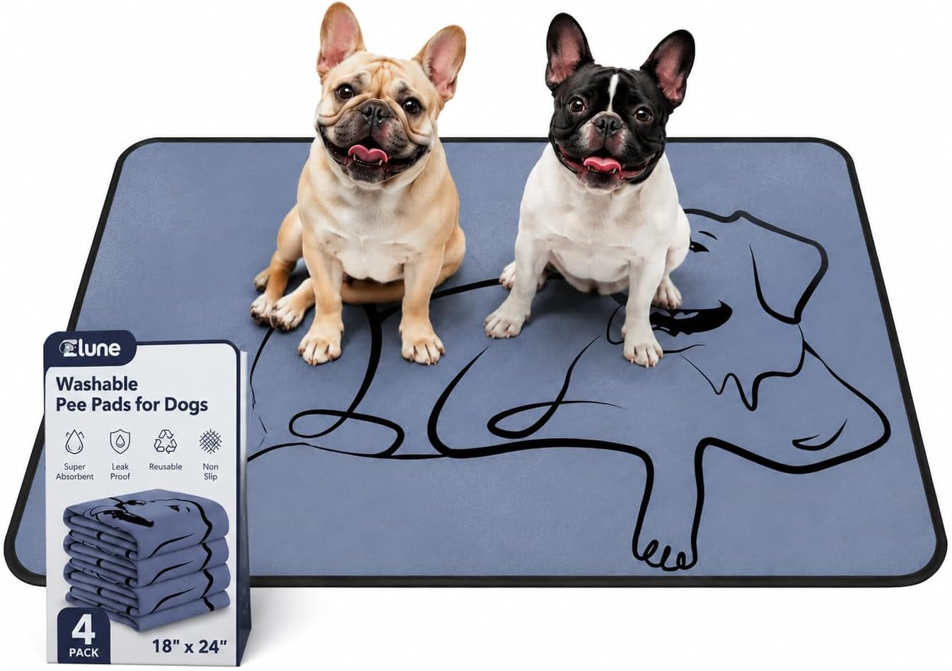 4 Pack Washable Pee Pads for Dogs 18"X24", Reusable Training Puppypads Absorbency Non-Slip & Leak-Proof for Pet Whelping Box Playpen Crate Sofa Bed Floors (Gray)
